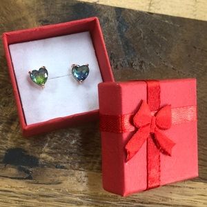 Blue & green tourmaline heart stud earrings